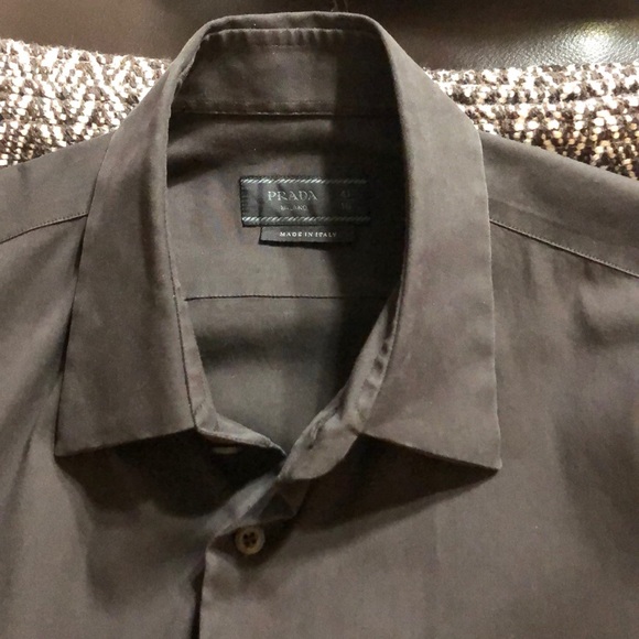 Prada Brown Men’s Stretch Poplin Size 16 neck/41 - Picture 5 of 7